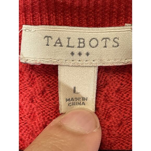 Talbots Sweater Womens Large Red Pullover V Neck 100% Cotton Solid Textured - Picture 6 of 8
